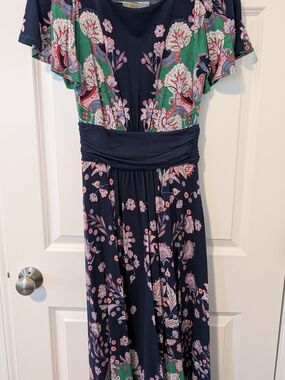 Boden Navy Dress with Red and White Floral Accents